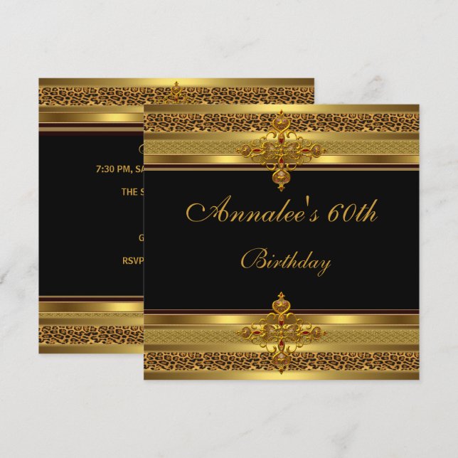 Invitation 60e anniversaire de fête Elégant Black Ornate Gold (Devant / Derrière)