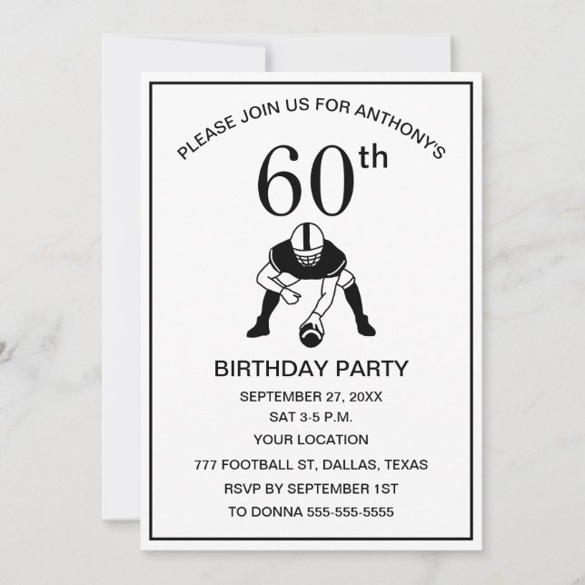 Invitation 60e Anniversaire de la fête Football Black Papa Sp (Devant)