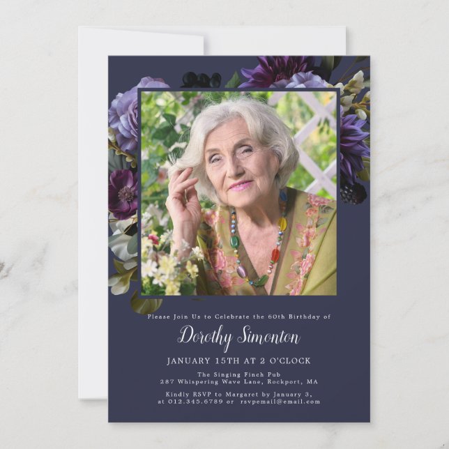 Invitation 60e anniversaire de la fête Photo Moody Purple Flo (Devant)