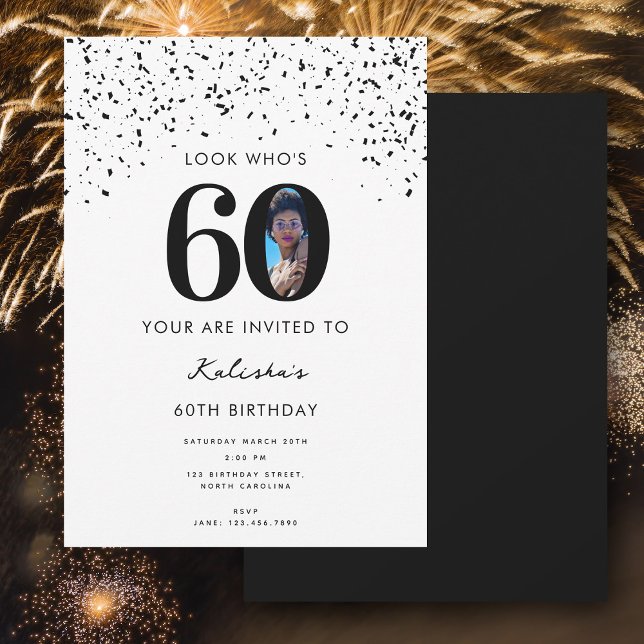 Invitation 60e anniversaire de la fête Regardez qui est 60 ph (60th Birthday Party Look Who's 60 Modern Photo Invitation)