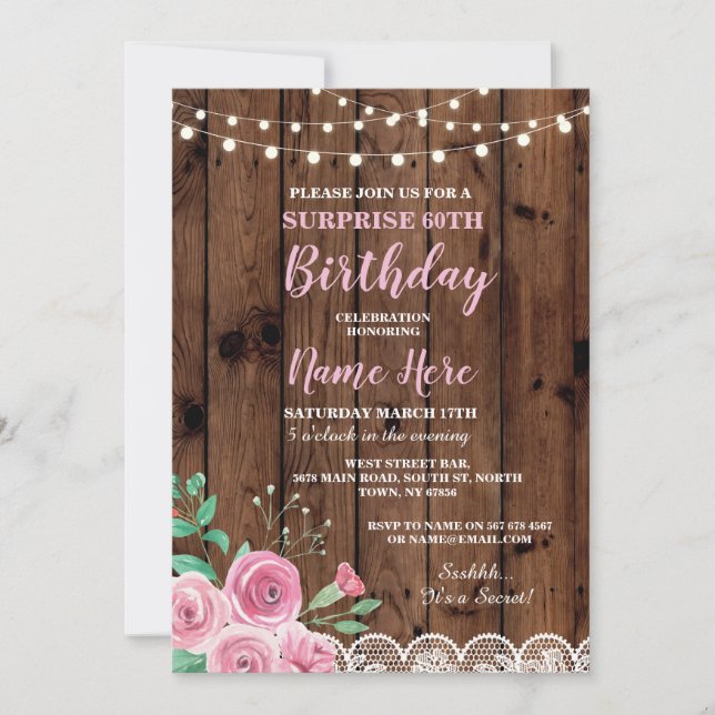 Invitation 60e anniversaire de la fête Surprise Floral rose I (Devant)