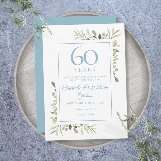 Invitation 60e anniversaire de la florale de verdure Sauvez l (Greenery Floral 60th Anniversary Save the Date Invitation)