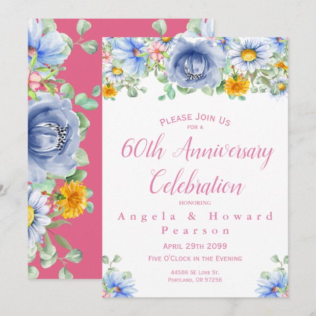 Invitation 60e anniversaire de mariage aquarelle e (Devant / Derrière)