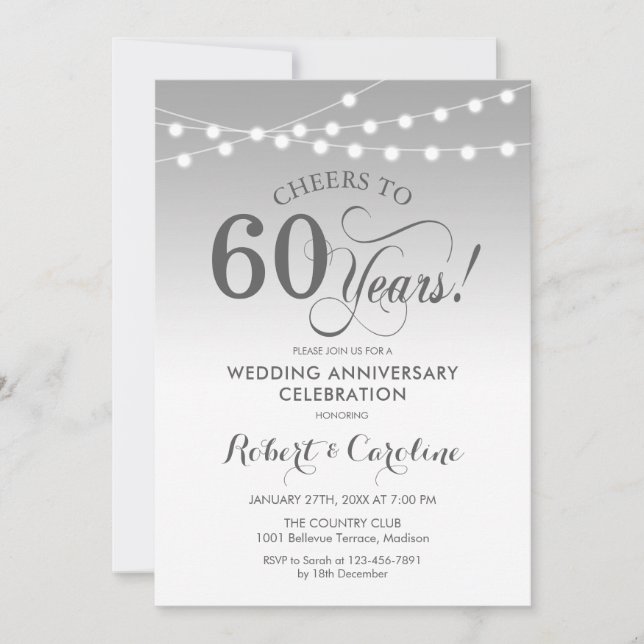 Invitation 60e anniversaire de mariage - Blanc argenté (Devant)