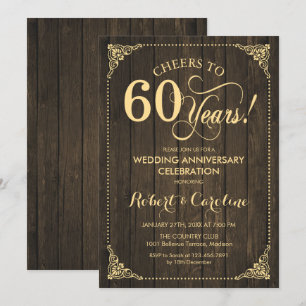 Invitation 60e anniversaire de mariage - Bois doré