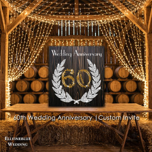 Invitation 60e anniversaire de mariage Bois rustique et or