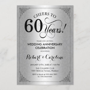 Invitation 60e anniversaire de mariage - Damassé noir argenté