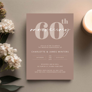 Invitation 60e anniversaire de mariage écriture beige minimal