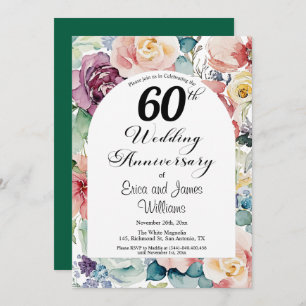 Invitation 60e anniversaire de Mariage Élégant script floral