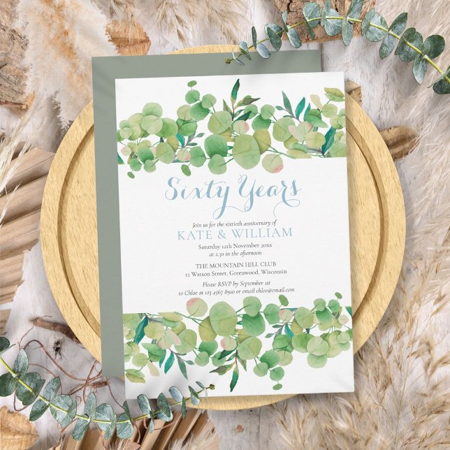 Invitation 60e anniversaire de mariage en noces de diamant av (60th Diamond Wedding Anniversary Greenery Invitation)
