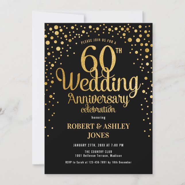 Invitation 60e anniversaire de mariage - Noir et or (Devant)