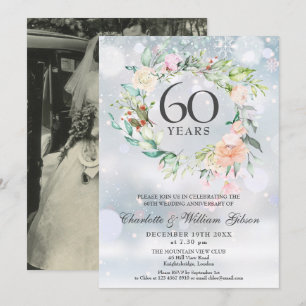 Invitation 60e anniversaire de Mariage Photo Floral d'hiver