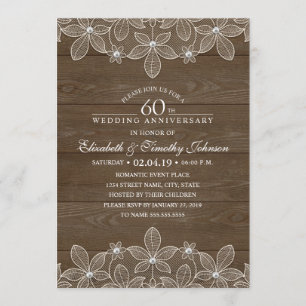 Invitation 60e Anniversaire de Mariage Rustique Bois Campagne