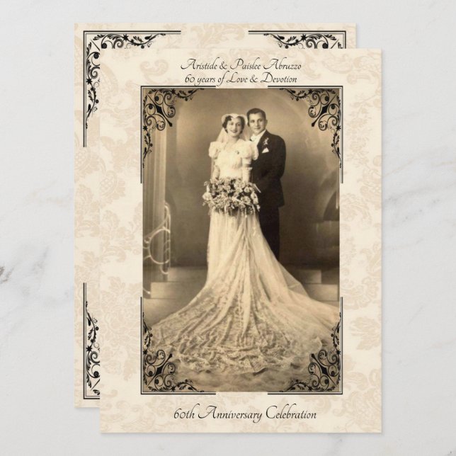Invitation 60e Anniversaire de Mariage Vintage (Devant / Derrière)