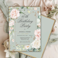 60e anniversaire de Sage Green Gold Watercolor Flo
