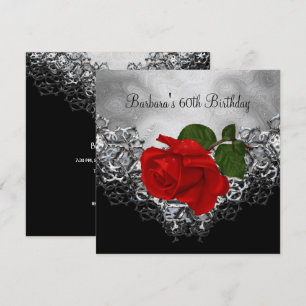 Invitation 60e Anniversaire dentelle Noir Blanc Argent Rose R