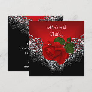 Invitation 60e Anniversaire dentelle noire argent profond ros