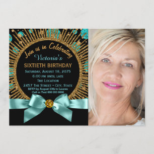 Invitation 60e anniversaire des femmes Photo Turquoise bleue 