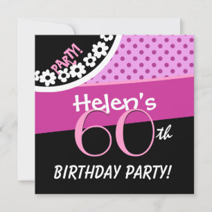 Invitation 60e anniversaire des Pois noirs blancs roses W316C