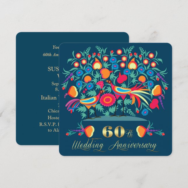 Invitation 60e anniversaire du Mariage Art populaire (Devant / Derrière)