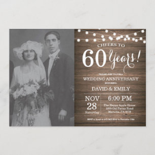 Invitation 60e anniversaire du Mariage Bois rustique