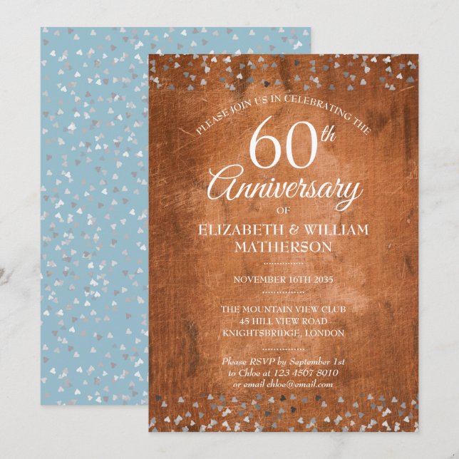 Invitation 60e anniversaire du Mariage Confetti Bois rustique (Devant / Derrière)