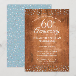 Invitation 60e anniversaire du Mariage Confetti Bois rustique