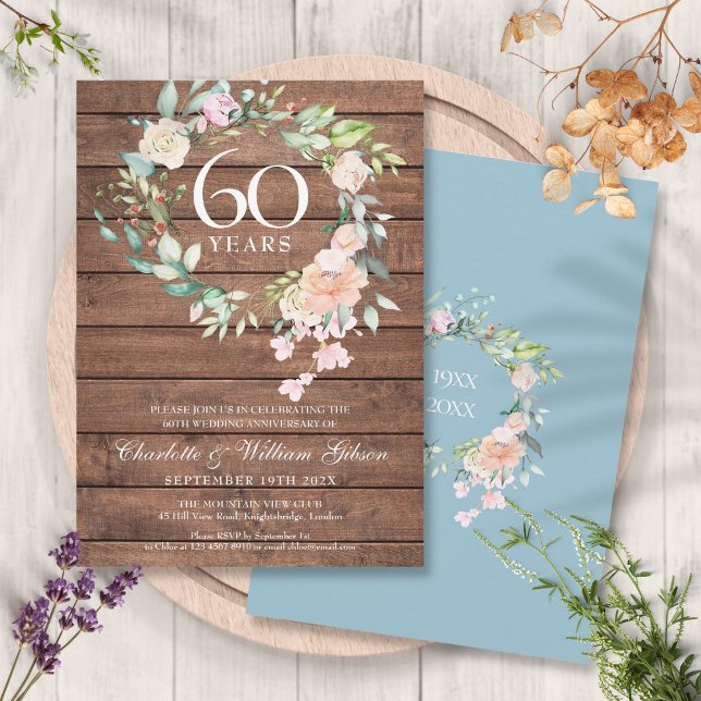 Invitation 60e anniversaire du Mariage diamant Floral Rustic (Créateur téléchargé)
