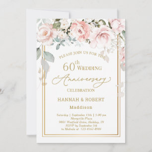 Invitation 60e anniversaire du Mariage Roses roses blanches