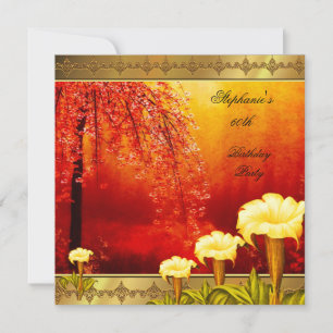 Invitation 60e anniversaire Elégant asiatique or jaune floral