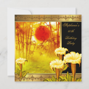 Invitation 60e anniversaire Élégant Asiatique Or Jaune Floral