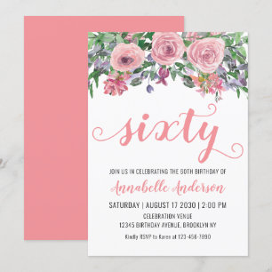 Invitation 60e anniversaire Elégante couleur rose florale