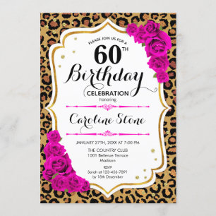 Invitation 60e anniversaire - Empreinte de léopard d'or rose