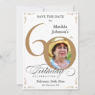 Invitation 60e anniversaire Enregistrer la date Gold et blanc
