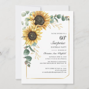 Invitation 60e anniversaire Eucalyptus Vert Tournesol floral