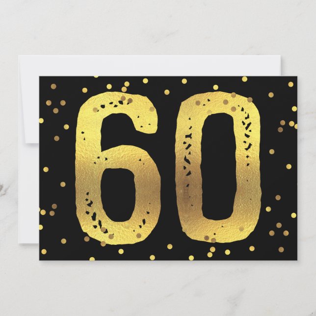Invitation 60e anniversaire Faux Gold Foil Confetti Noir (Devant)