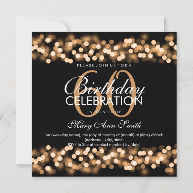 Invitation 60e anniversaire Faux Gold Hollywood Glam (Devant)