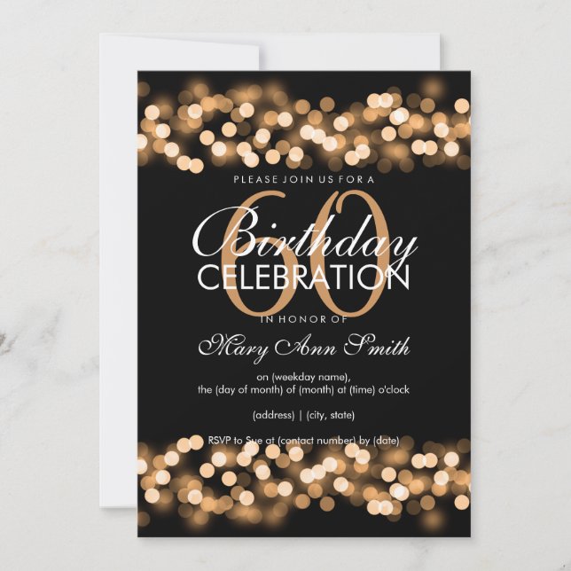 Invitation 60e anniversaire Faux Gold Hollywood Glam (Devant)