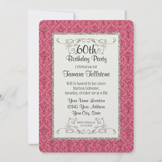 Invitation 60e anniversaire Faux Gold Parties scintillant Dam (Devant)