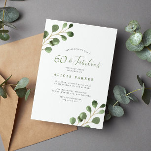 Invitation 60e anniversaire fête eucalyptus aquarelle élégant