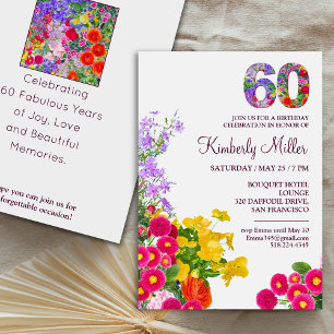 Invitation 60e anniversaire fête florale moderne 60 ans fête