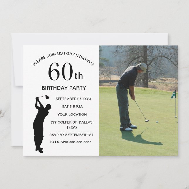 Invitation 60e Anniversaire Fête Golfer Papa Par Golf Photo (Devant)