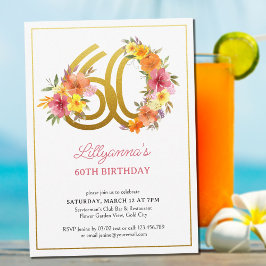 Invitation 60e anniversaire fête Plutôt Floral Gold Numéro 60