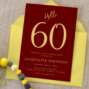 Invitation 60e Anniversaire Fête Rouge et Or Bonjour 60