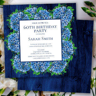 Invitation 60e Anniversaire Fête Rustique Bois Hydrangeas Ble