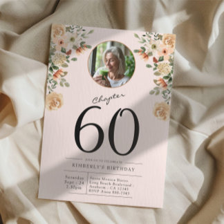 Invitation 60e anniversaire Floral Photo Party