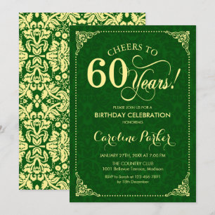 Invitation 60e anniversaire - Gold Green Damask