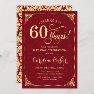 Invitation 60e anniversaire - Gold Red Damask