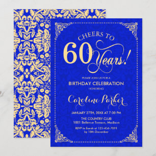 Invitation 60e anniversaire - Gold Royal Blue Damask