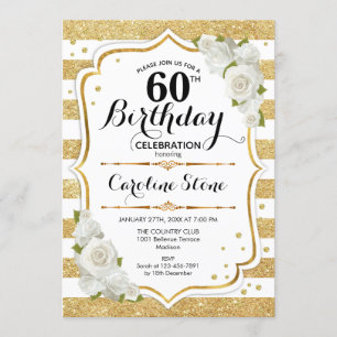 Invitation 60e anniversaire - Gold White Stripes Rose